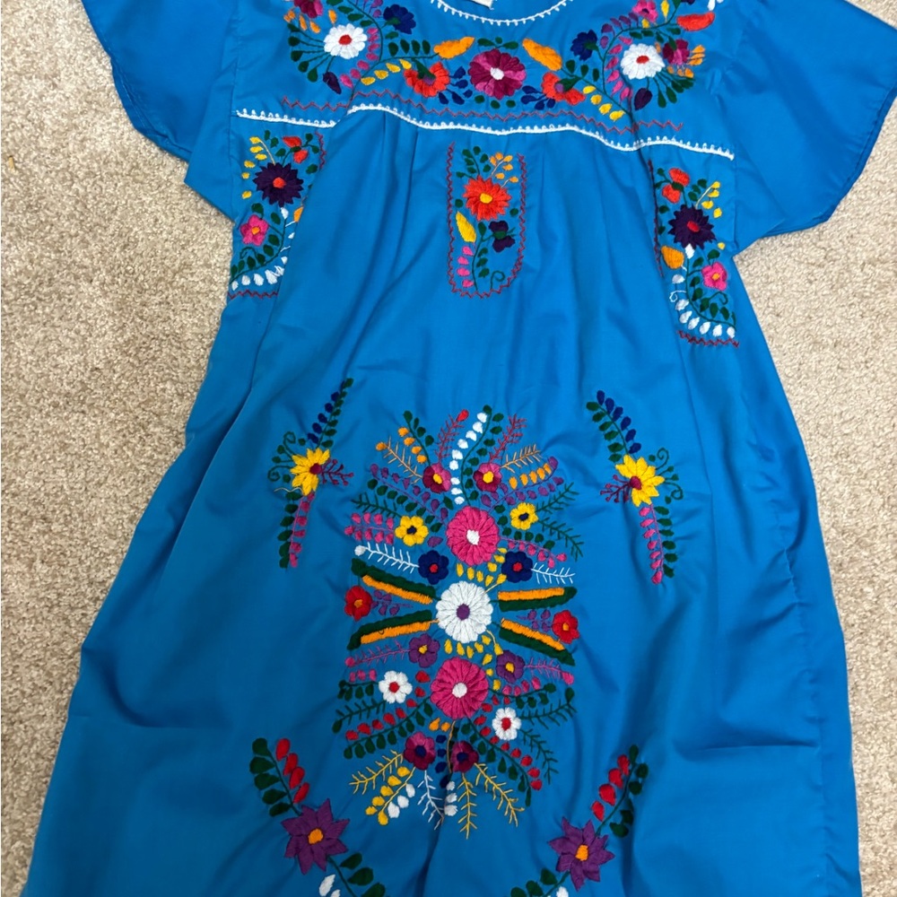Embroidered Blue Mexican Style Dress